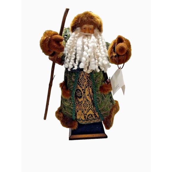 St Nicholas Square Father Christmas Figurine 19 Inches Tall Basket Walking Stick - Picture 1 of 7